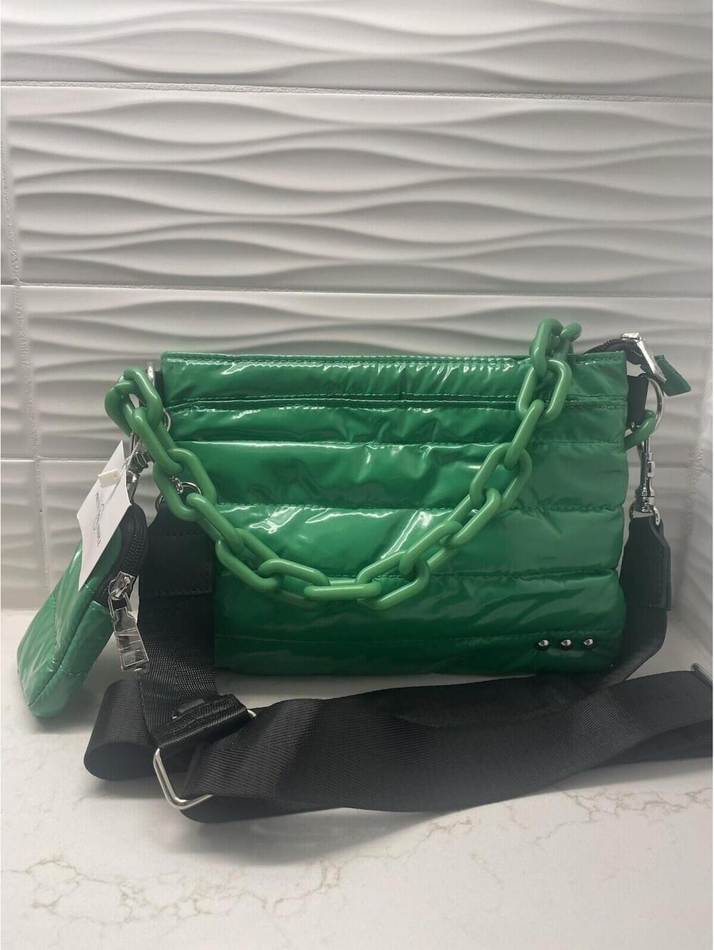 Pretty Simple Soft Nylon Shoulder/Cross Body Bag - Detachable Pouch -Green - NEW